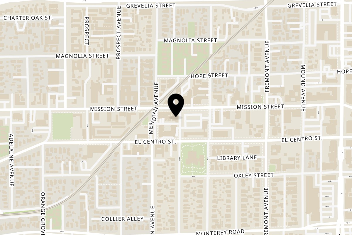 Map showing the location of Aro Latin on 1019 Mission St in South Pasadena